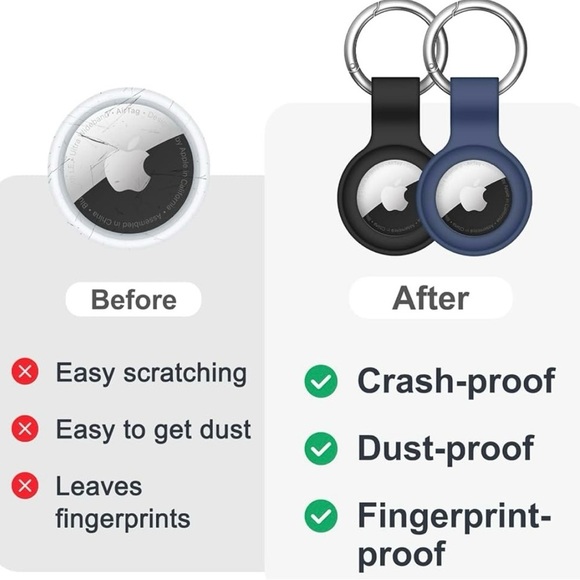 2 pack Linsaner Compatible with AirTag Case Keychain Air Tag Holder Black+Blue - Picture 7 of 7
